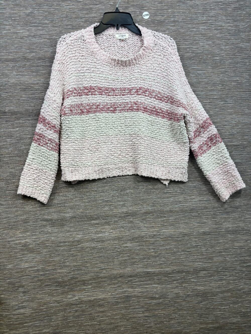 Umgee USA Chunky Knit Sweater Women’s Size S Pink Striped Long Sleeve Cropped